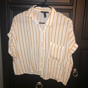 Forever 21 White & Yellow Striped Button Down